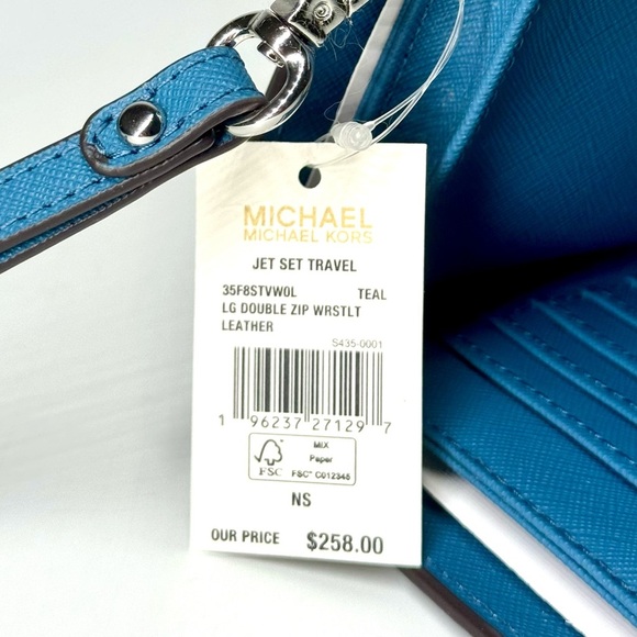 Michael Kors Large Jet Set Travel Logo Double Zip Wallet - Teal - Picture 7 of 7